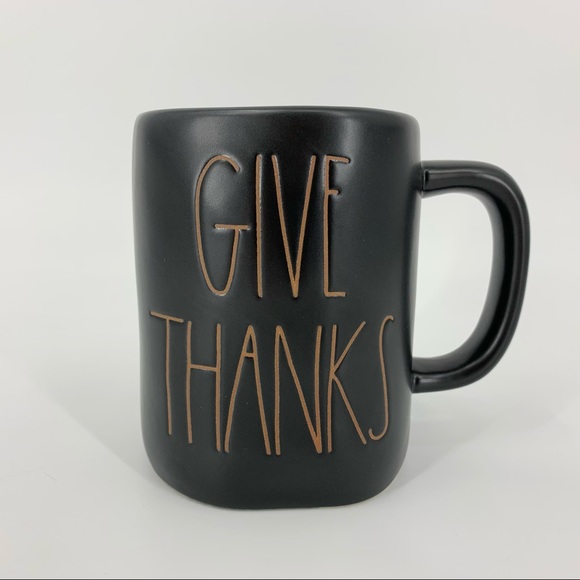 Rae Dunn ‘GIVE THANKS’ Black with Orange Mug - Picture 3 of 16